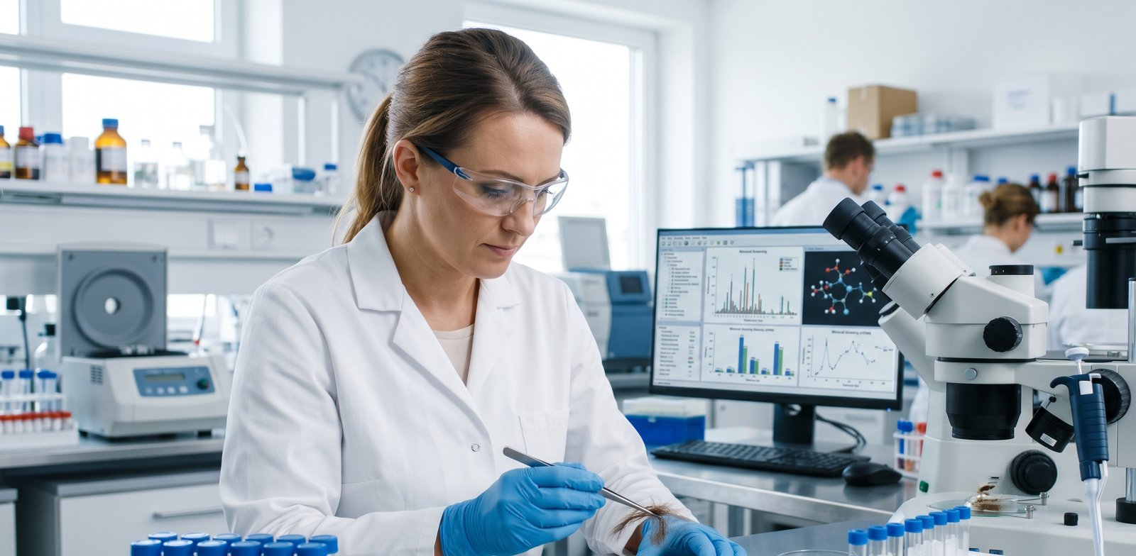 Especialista de BioTrace Lab preparando una muestra de cabello para su análisis